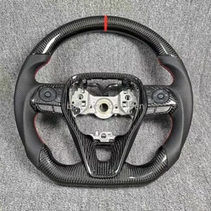 Real Carbon Fiber Leather Steering Wheel for Toyota Camry Rav4 Corolla 2018+ - Picture 1 of 11