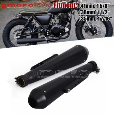 For Harley Cafe Racer Bobber Custom Black 18" Reverse Cone Muffler Exhaust Pipe - Image 1 of 4