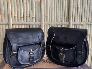 Black Leather Motorcycle Saddle Bags Saddlebag Luggage Bag Fit all Motorcycle - Bild 1 von 5