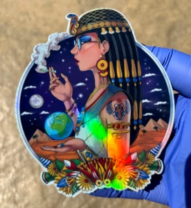 Egyptian Goddess Holographic Sticker Waterproof Vinyl Psychedelic Trippy Decal - Picture 1 of 2