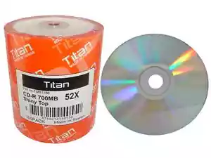 100 Titan Brand Shiny Silver Top 52X 80min 700MB CD-R CDR Blank Disc Media - Picture 1 of 2