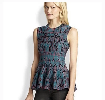 Suéter Missoni Fleur De Lis Sin Mangas Lana Peplum Tejido Top 42 Rosa Turquesa Foto 1 de 4