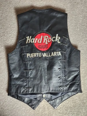 Hard Rock Puerto Vallarta Size Small Embroidered Leather Motorcycle Vest - Image 1 of 4