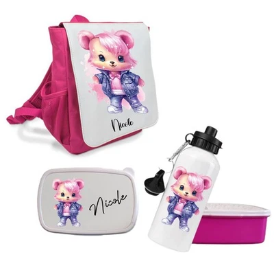 Kindergartenset, Rucksack, Brotdose, Trinkflasche, Mädchen, rosa, 6 Motive, Name - Bild 1 von 4
