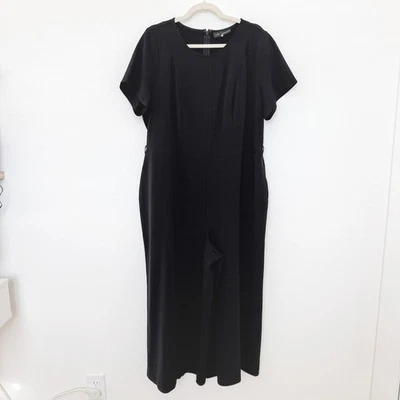 Lane Bryant Womens Jumpsuit Size 16 Black Short Sleeve Wide Leg Minimalist Chic - Image 1 of 4