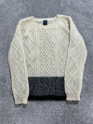 Gap Fisherman Sweater Mens XS Beige Colorblock Cable Knit Thick Chunky Nylon - Image 1 of 4
