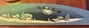 Placa de pared de madera de Navidad pintada a mano de colección Santa y reno firmada Langelier - Imagen 1 de 10
