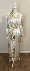 Christian Dior Vtg White Floral Satin Full Length Robe Sz M - Picture 1 of 14