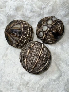 3 Decorative Weighted Resin Balls Distressed Metal Color Uniquely Carved EUC - Picture 1 of 6