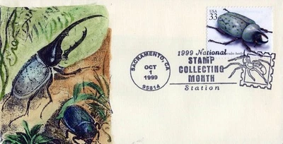 US 3354l FDC Insects, E. Hercules Beetle hand-painted Cachets ZAYIX 0124M0241 - Image 1 of 2