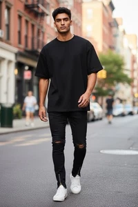 Jeans uomo Mnml effetto invecchiato 38x33 denim elasticizzato conico zip alla caviglia ottime condizioni - Foto 1 di 9