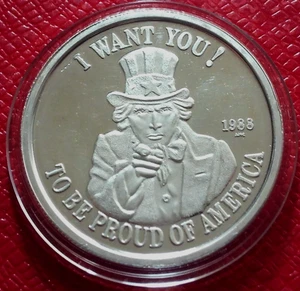 Uncle Sam-I Want You To Be Proud of America 1988 redondo-AMC 1 troy oz.999 plata - Imagen 1 de 4