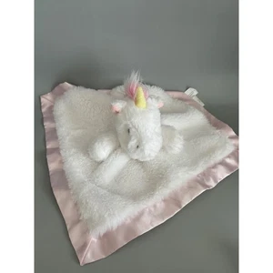 Cloud Island White Unicorn Baby Security Blanket Pink Satin Trim Small Lovey - Picture 1 of 5