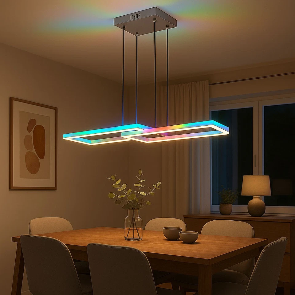Luce a Sospensione Lampadario Lampada Argento LED Regolabile RGB Telecomando Cct - Immagine 1 di 4