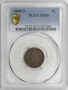 1908-S Indian Head Cent 1c PCGS XF40 [BN369] - Picture 1 of 4