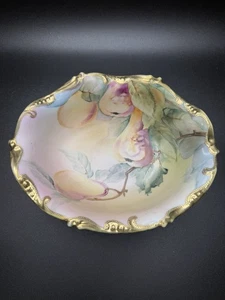 Vintage Nippon Porcelain Hand Painted Bowl Footed Pears And Gold Trim Design - Picture 1 of 10
