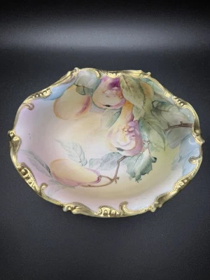 Vintage Nippon Porcelain Hand Painted Bowl Footed Pears And Gold Trim Design - Image 1 of 4