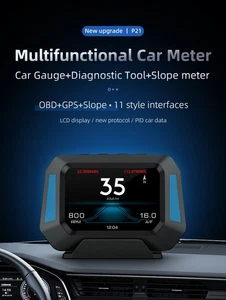 P21 Car HUD Smart Gauge OBD2+GPS Vehicle Head Up Display Speedometer Gauge - Foto 1 di 22