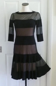 Joseph Ribkoff schwarz gebändert Jersey + Mesh Fit Flare Illusion Cocktailkleid 4 $ 319 - Bild 1 von 14