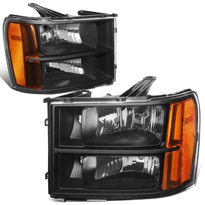 For 2007-2014 GMC Sierra 1500 2500HD Black Housing Amber Corner Headlight Lamps - Image 1 of 4