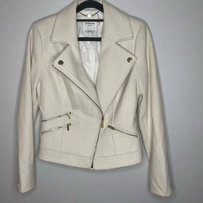 Bebe Cream Wool Blend Motorcycle Jacket XS - Image 1 of 4