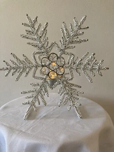 Weihnachten Schneeflocke Windlicht Halter Perlen Schmuck Urlaub Regal Dekor - Bild 1 von 5
