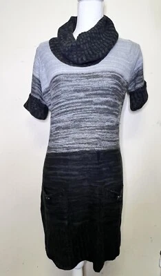 Vestido suéter para mujer negro/gris manga corta capucha cuello talla 1X con bolsillos Foto 1 de 4