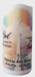 Vela Personalizada Sin Llama Memoria Religiosa Funeral LED Pilar Vela - Imagen 1 de 9