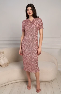 NUEVO CON ETIQUETAS $268 JS Colecciones Farrah Vestido Midi Hasta el Té Lentejuelas Rubor 10 Foto 1 de 4