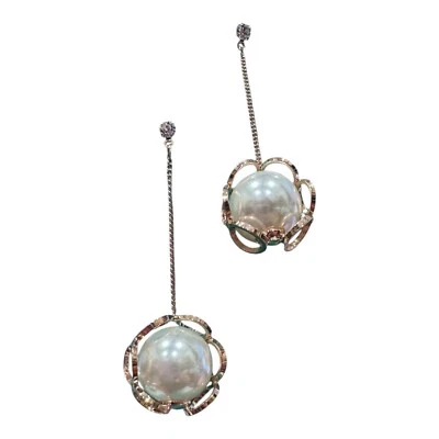 PENDIENTES GOTAS IMITACIÓN PERLA CHAPADOS EN ORO CON CRISTALES DE SWAROVSKI MODA Foto 1 de 3