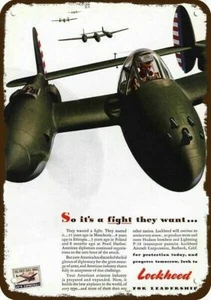 1942 LOCKHEED P-38 INTERCEPTOR Fighter Airplane DECORATIVE REPLICA METAL SIGN - Picture 1 of 1