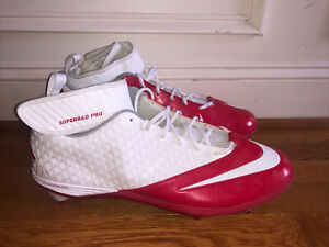 NEW Nike Superbad Pro Lunarlon Football Cleats size 18 white and red--511328-112