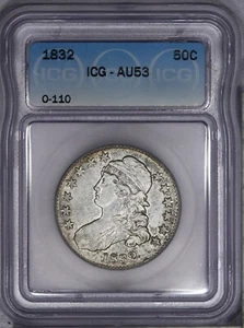 1832 Capped Bust Half Dollar 50c O-110 ICG AU53 Very Lustrous! - Picture 1 of 2