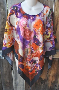 SALE! DILEMMA HAND PAINTED ART TO WEAR OPEN PONCHO INSPIRED BY KLIMT, OS+! - Picture 1 of 8