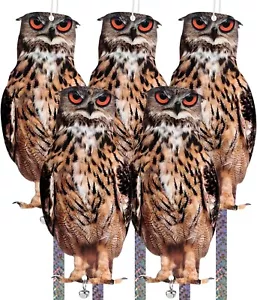 Owl to Keep Birds Away, 5 Pack Bird Scare Owl Fake Owl, Reflective Hanging Bird - Picture 1 of 5