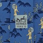 Hermes 7503 IA France Silk Tie Blue Traveler Sherpa Mountains