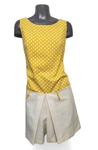 Vtg PLAYMATES Mod Romper Women Sz 8 Yellow Polka Dot One Piece Jumpsuit 1960s - Picture 1 of 14
