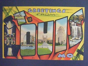 Saludos desde St Louis Missouri MO carta grande lino postal años 40 - Imagen 1 de 2