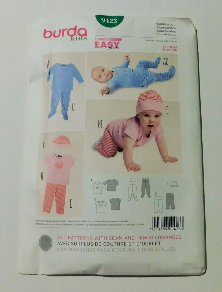 Burda Baby Easy Sewing Pattern 9423 Tops, Pants & Hat - Image 1 of 1