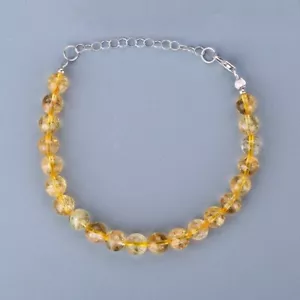 "Brazalete natural amarillo citrino liso redondo con cuentas hecho a mano de piedra preciosa 6-8" - Imagen 1 de 8