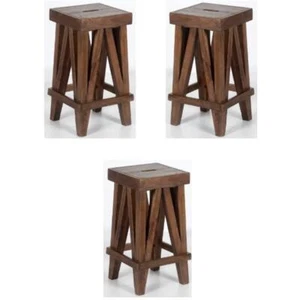 Home Square 26" Industrial Wood Counter Height Stool in Natural - Set of 3 - Picture 1 of 6
