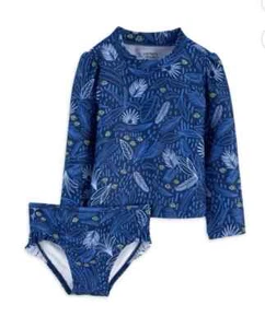 Carters Swimsuit Set 2pc.Blue Long Sleeve Rash Guard With Bottoms - Picture 1 of 5