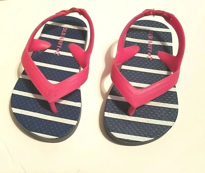 Sandalias chanclas antiguas azul marino para niñas pequeñas talla 6 a rayas azul blanco rosa Foto 1 de 4