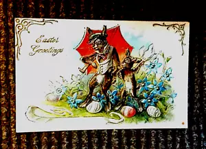 VICTORIAN ERA EASTER POST CARD MOM & DAD STROLLING w/DAD HOLDING UMBRELLA (CUTE - Picture 1 of 2