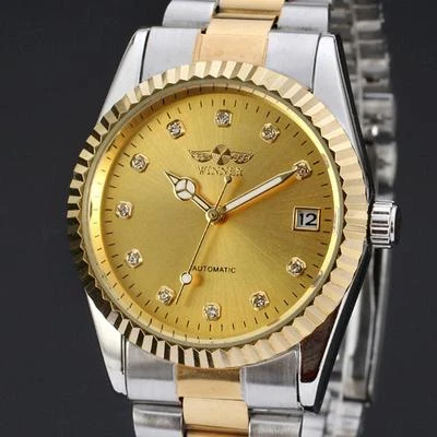 Winner New Luxury Mens Gold Automatic Mechanical StainlessSteel Dress WristWatch - Image 1 of 4