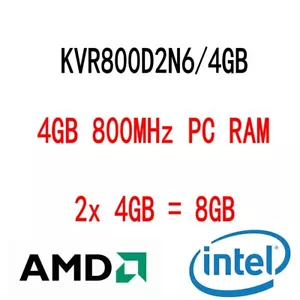 8GB 2x4GB KVR800D2N6/4G DDR2 PC2-6400U 800MHz Desktop Memory For Kingston DE - Picture 1 of 4