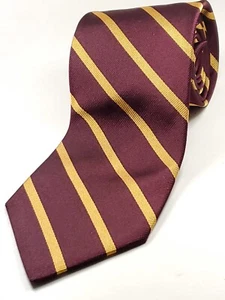 LANDS' END Handmade in USA 100% Silk Tie Men's Burgundy Red Gold Striped NEW - Picture 1 of 3