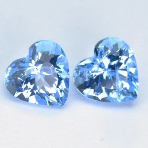 5.64Cts Lovely Natural Swiss Blue Topaz 8.8mm Heart Cut Matching Pair Gemstones - Picture 1 of 5
