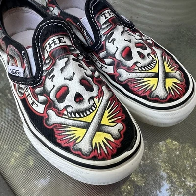 Sapato Slip-On VANS Kids Oliver Peck Tattoo Ink Master Skull Juvenil Tamanho 10.5 - Imagem 1 de 4