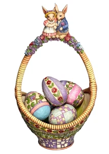 Jim Shore Osterhasen Eier sammeln Freude 2006 Korb 5 Eier 9 Zoll groß - Bild 1 von 12